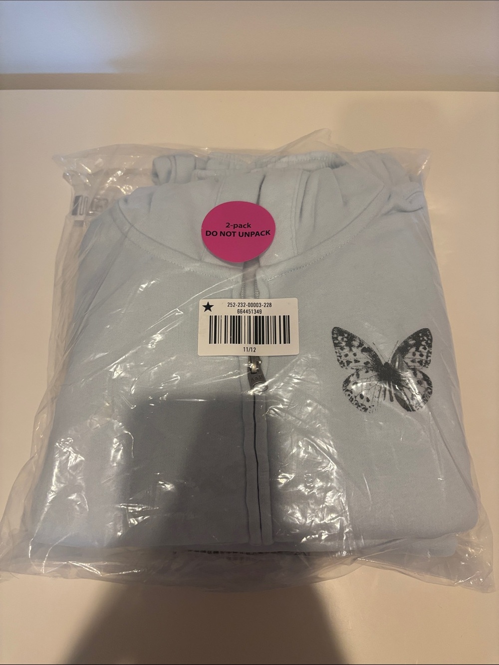 Abercrombie kids light blue zip up and wide leg sweatpants set with butterfly